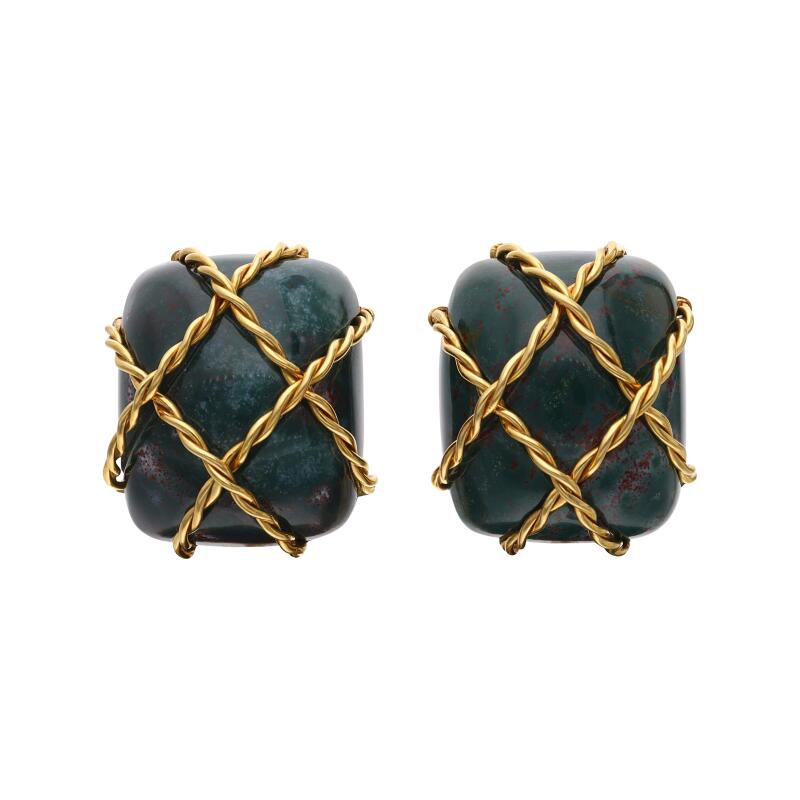 Gold & Bloodstone Earclips