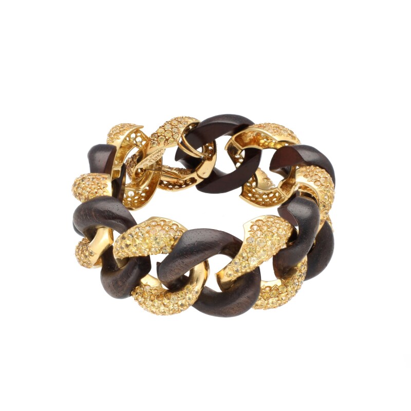 Wood and Yellowish Gold Sapphire Bracelet 